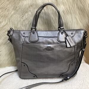 COACH Gun Metal Silver Soft Leather MICKIE Satchel w/XBody Strap F34040